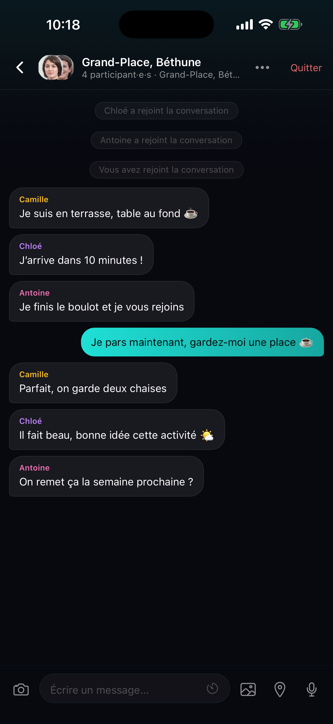La conversation de groupe LIMENM : chaque activité ouvre son fil, jusqu’à huit personnes